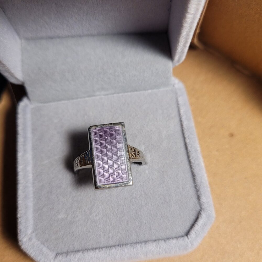 Antique Purple Signet Sterling Silver Ostby Barton Ring Art Deco Era Guilloche - Picture 3 of 14